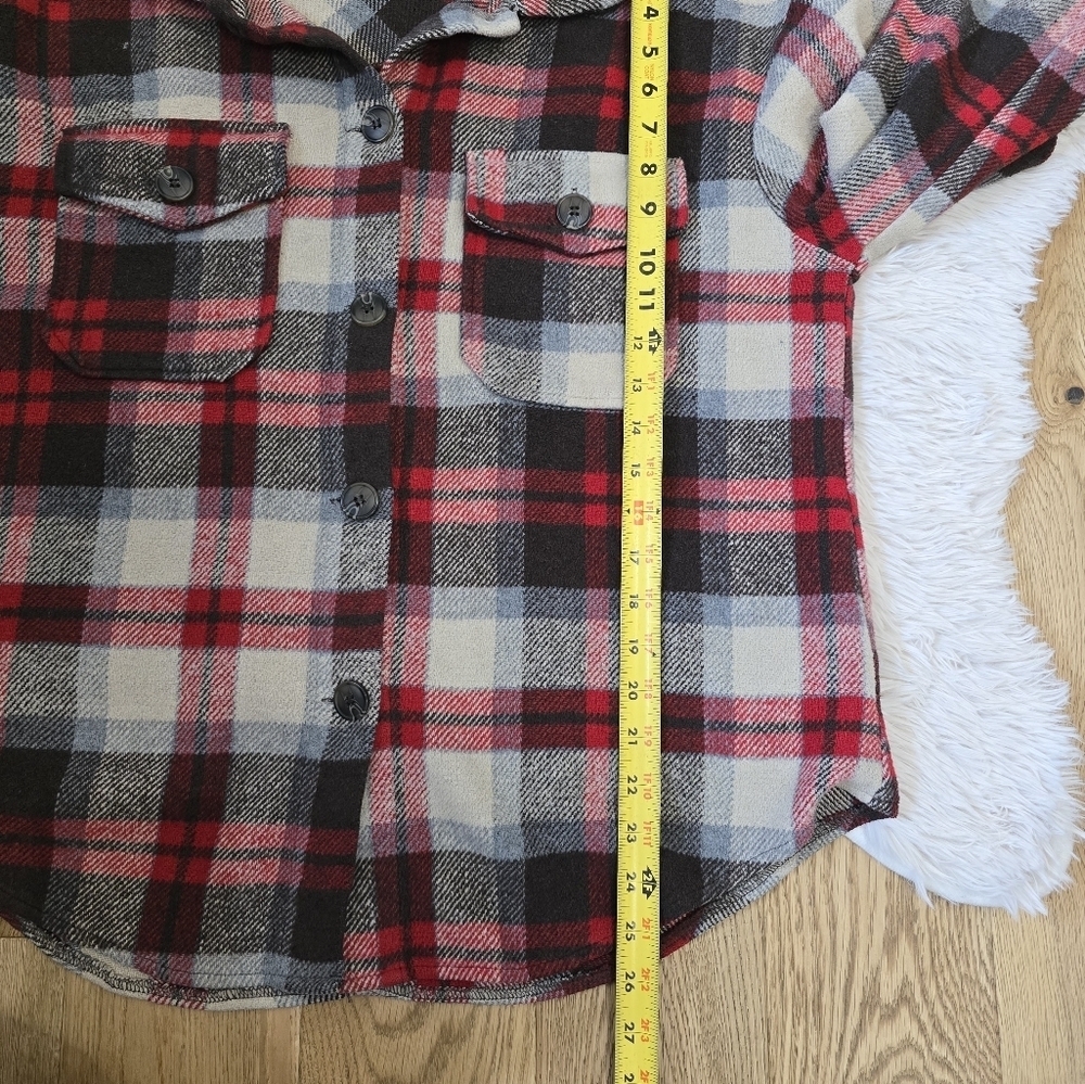 Hyfve Red and Brown Plaid Button Up Shacket Jacket Size Medium - Picture 5 of 8